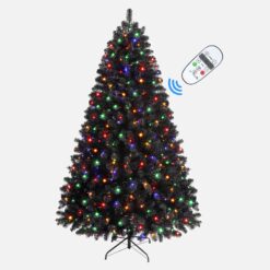 6ft Prelit Artificial Black Christmas Tree with 330 LED Multi-Color Lights and Remote