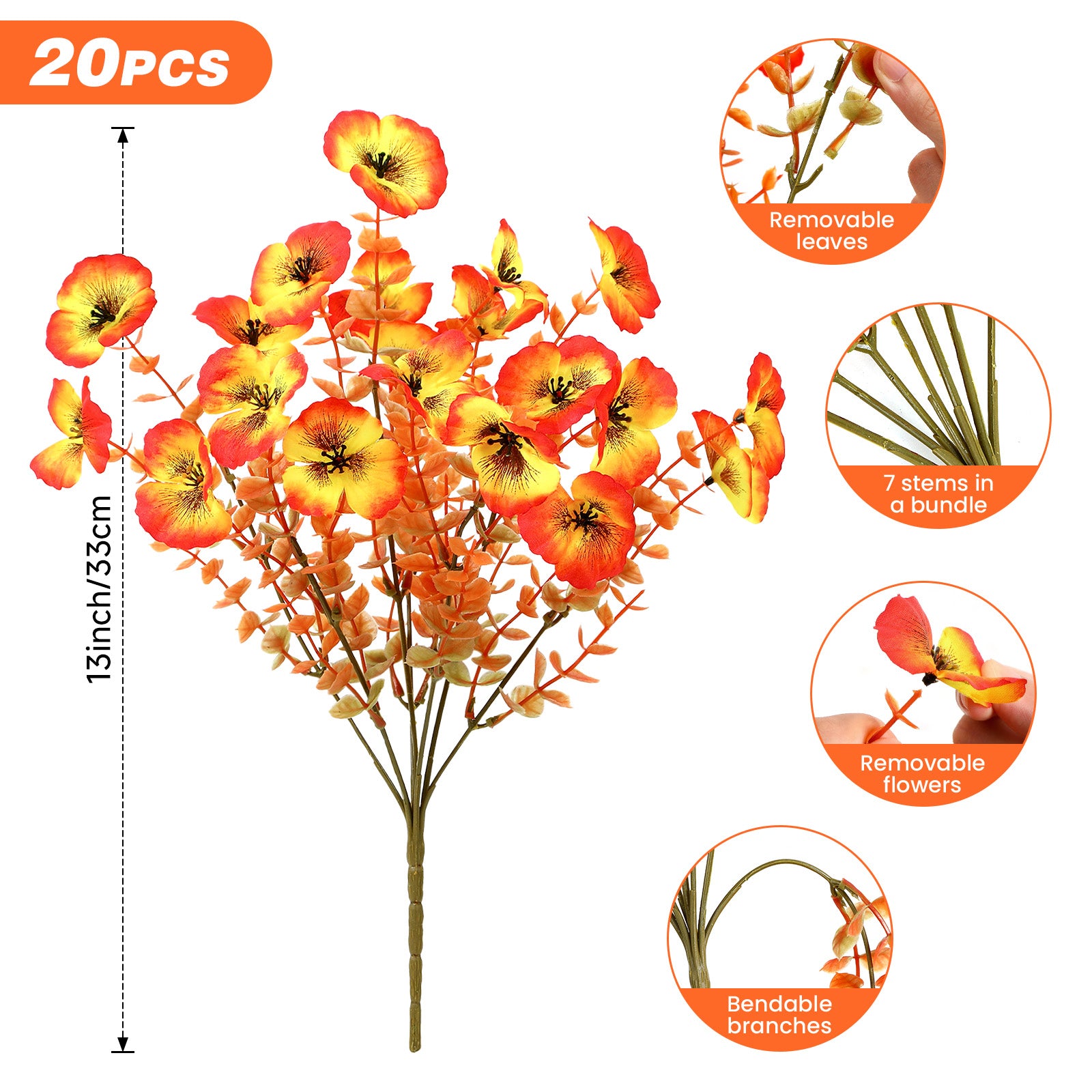 20 Bundles Outdoors Autumn Artificial FauxUV Resistant Realistic Big Pansies - Image 3