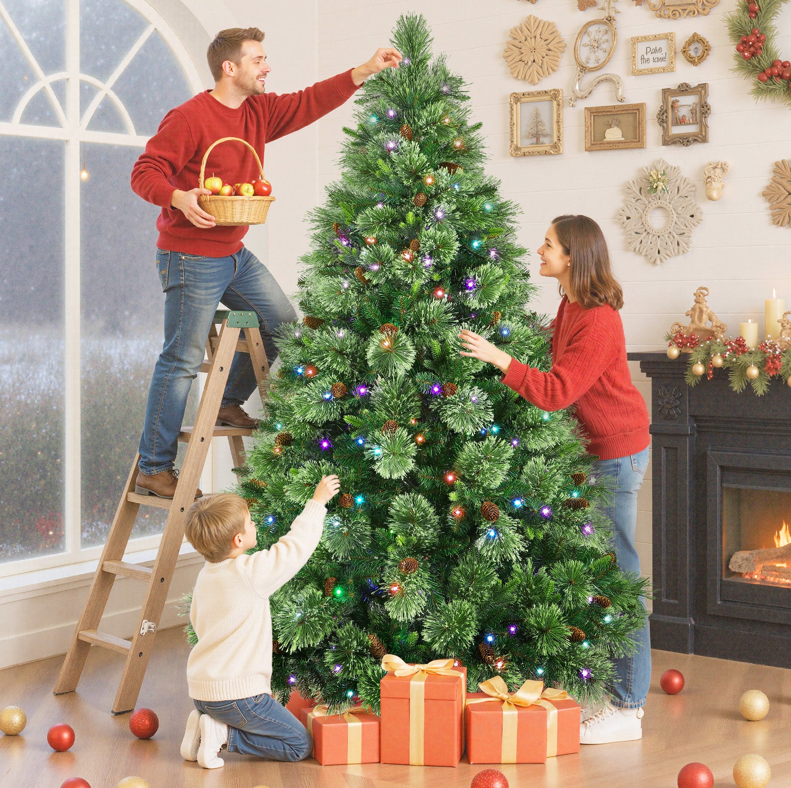 6ft Prelit RGB Lights Carolina Pine Artificial Christmas Pine Trees with Remote - Image 2