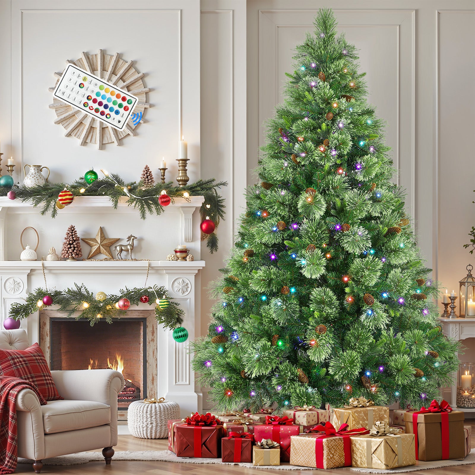 6ft Prelit RGB Lights Carolina Pine Artificial Christmas Pine Trees with Remote - Image 9