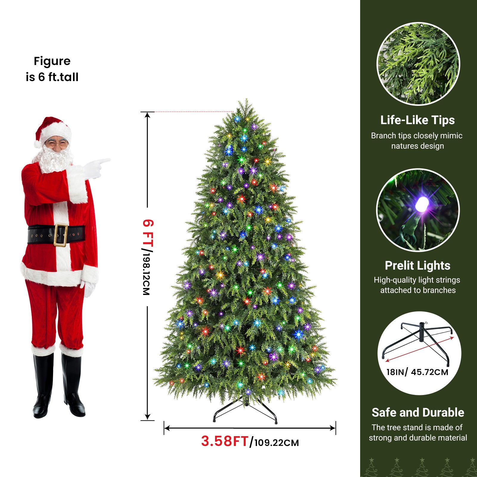 Cedar Cypress Artificial Christmas Tree with RGB Lights 106 Lights Modes - Image 20