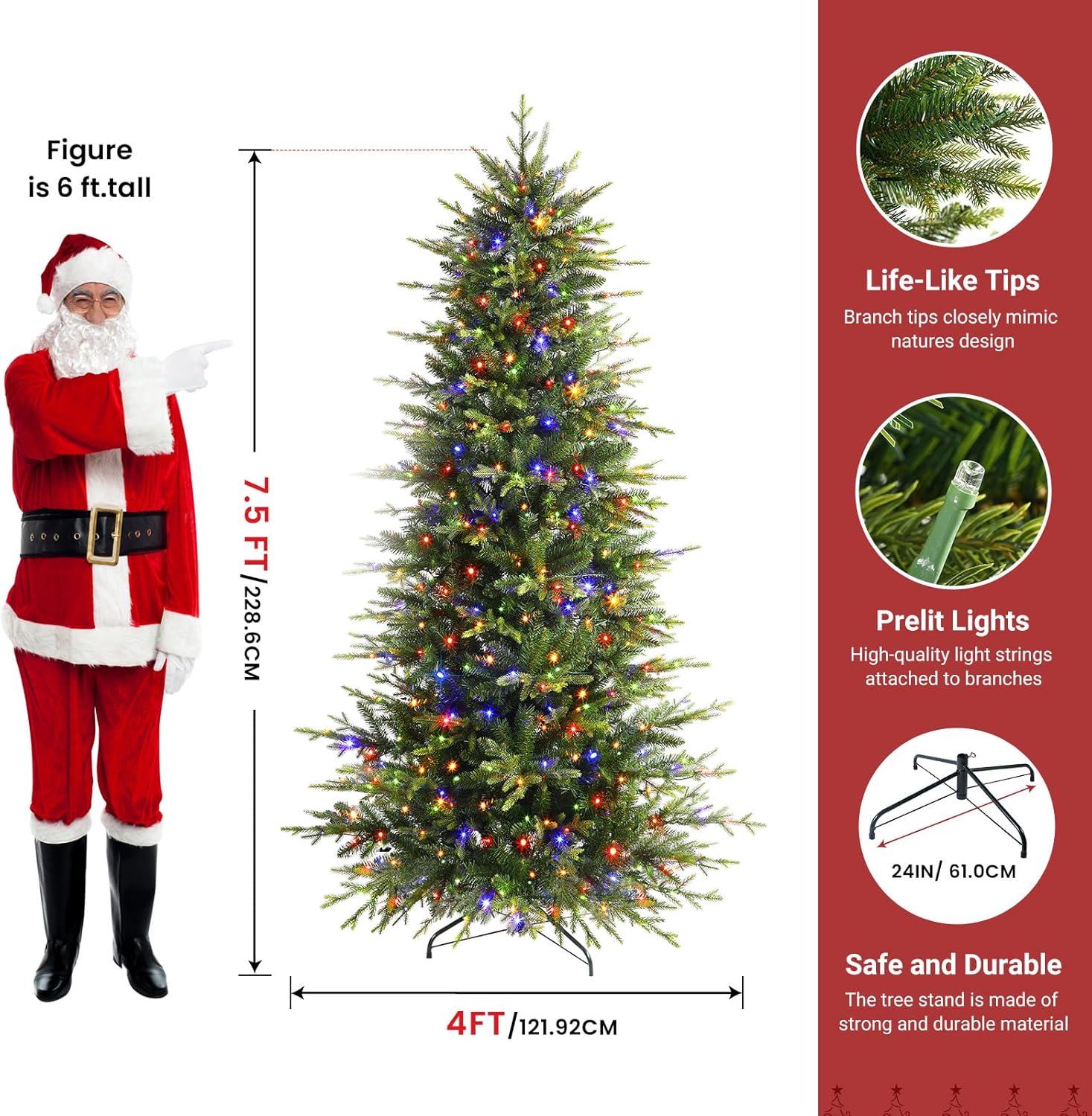 7.5ft Aspen Slim Noble Fir Christmas Trees with Multi Color Lights - Image 4