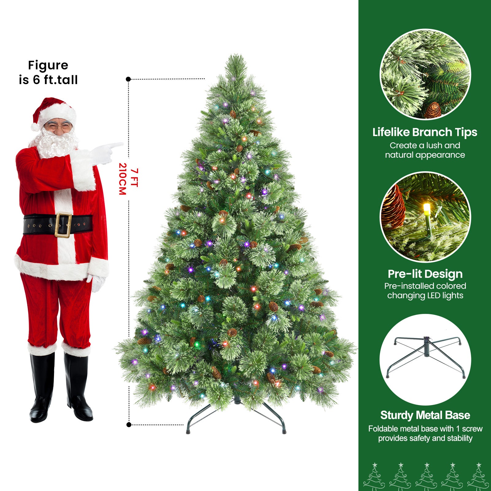 7ft Prelit RGB Lights Carolina Pine Artificial Christmas Pine Trees with Remote - Image 6