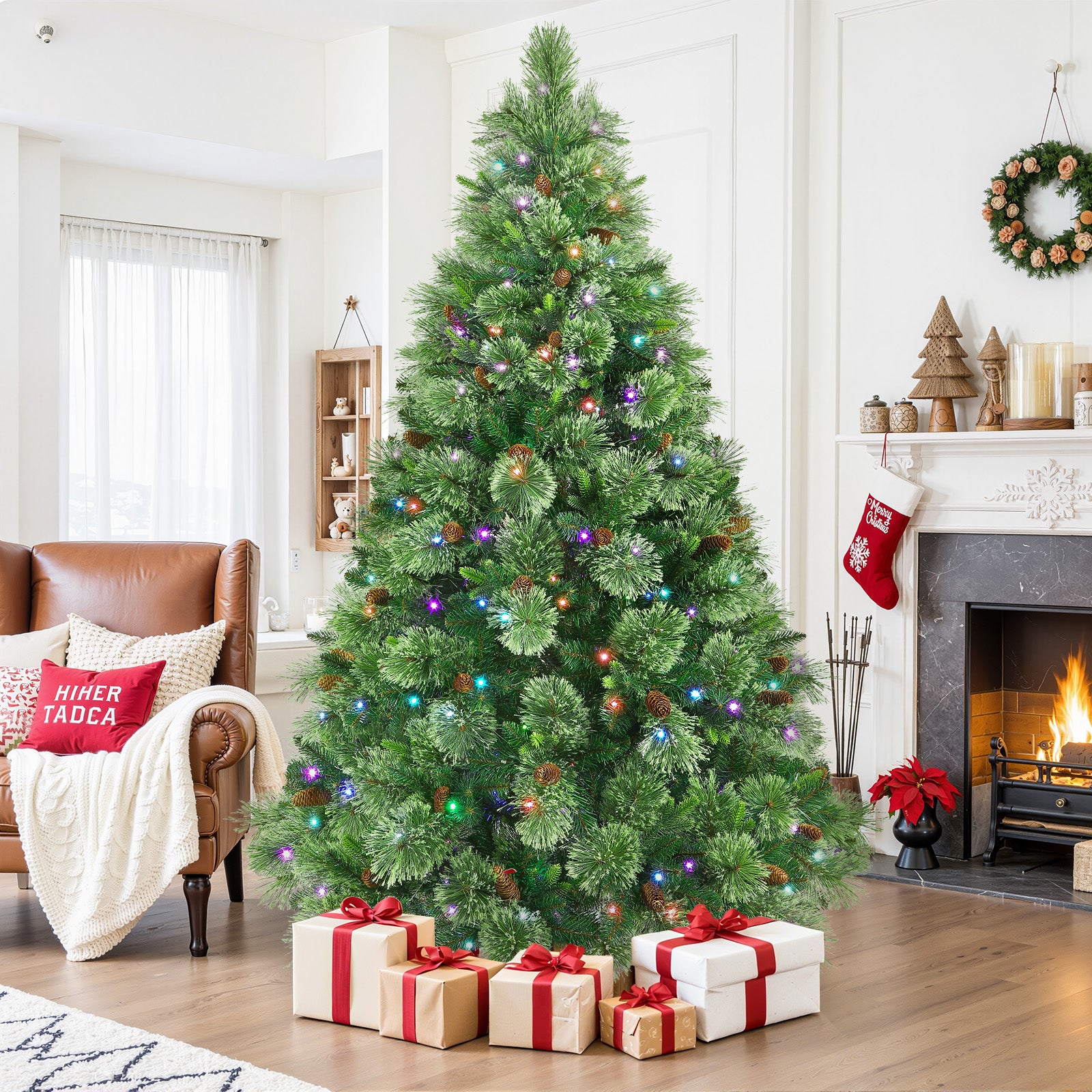 7ft Prelit RGB Lights Carolina Pine Artificial Christmas Pine Trees with Remote - Image 9