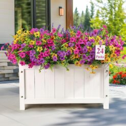 24 Bundles Artificial Flowers UV Resistant Eucalyptus Violet and Lavender Silk Fake Flowers