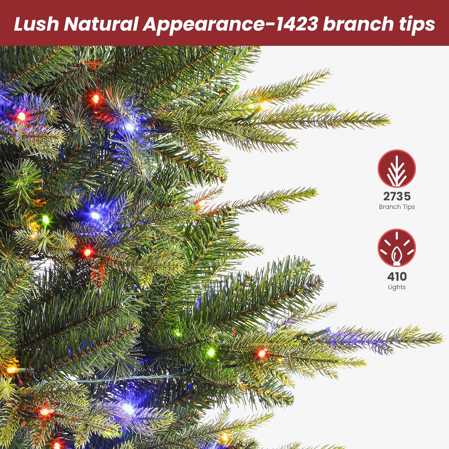 7.5ft Aspen Slim Noble Fir Christmas Trees with Multi Color Lights - Image 6