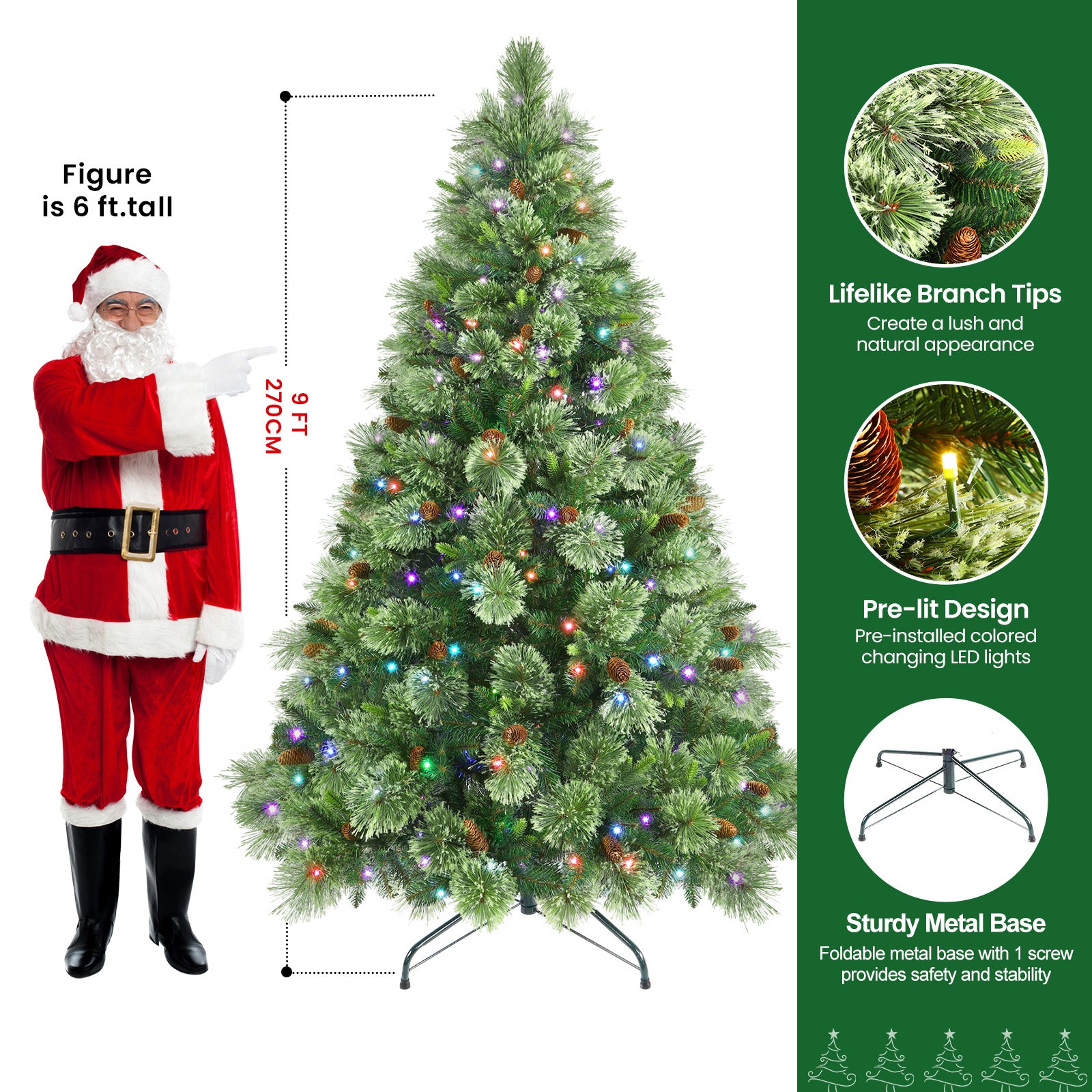 9ft Prelit RGB Lights Carolina Pine Artificial Christmas Pine Trees with Remote - Image 4