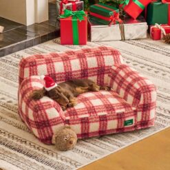 Christmas Plaid Soft Plush Pet Sofa Bed