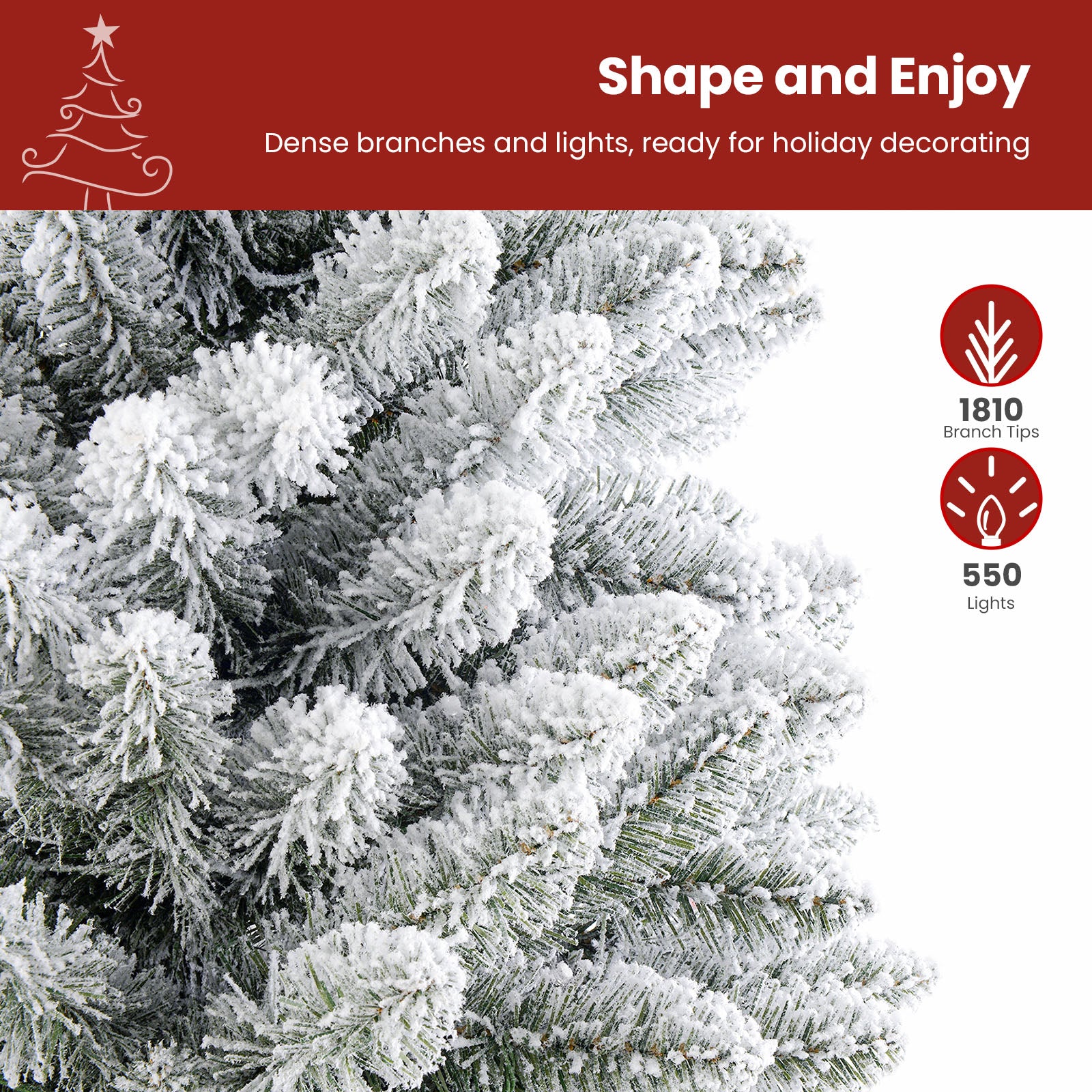 9ft Warm White Lights Snow Flocked Spruce Artificial Xmas Christmas Trees - Image 5