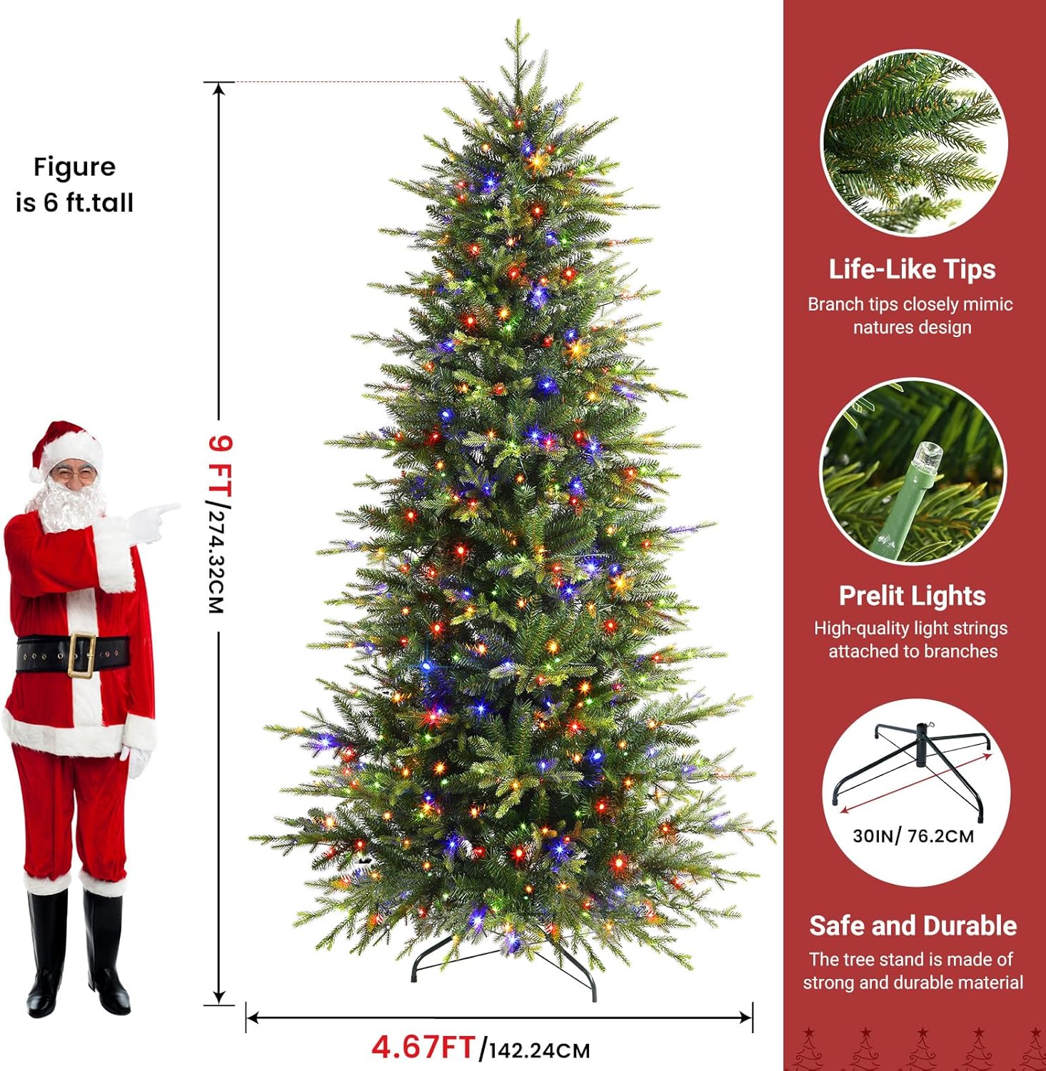 9ft Aspen Slim Noble Fir Christmas Trees with 670 Multi Color Lights - Image 6
