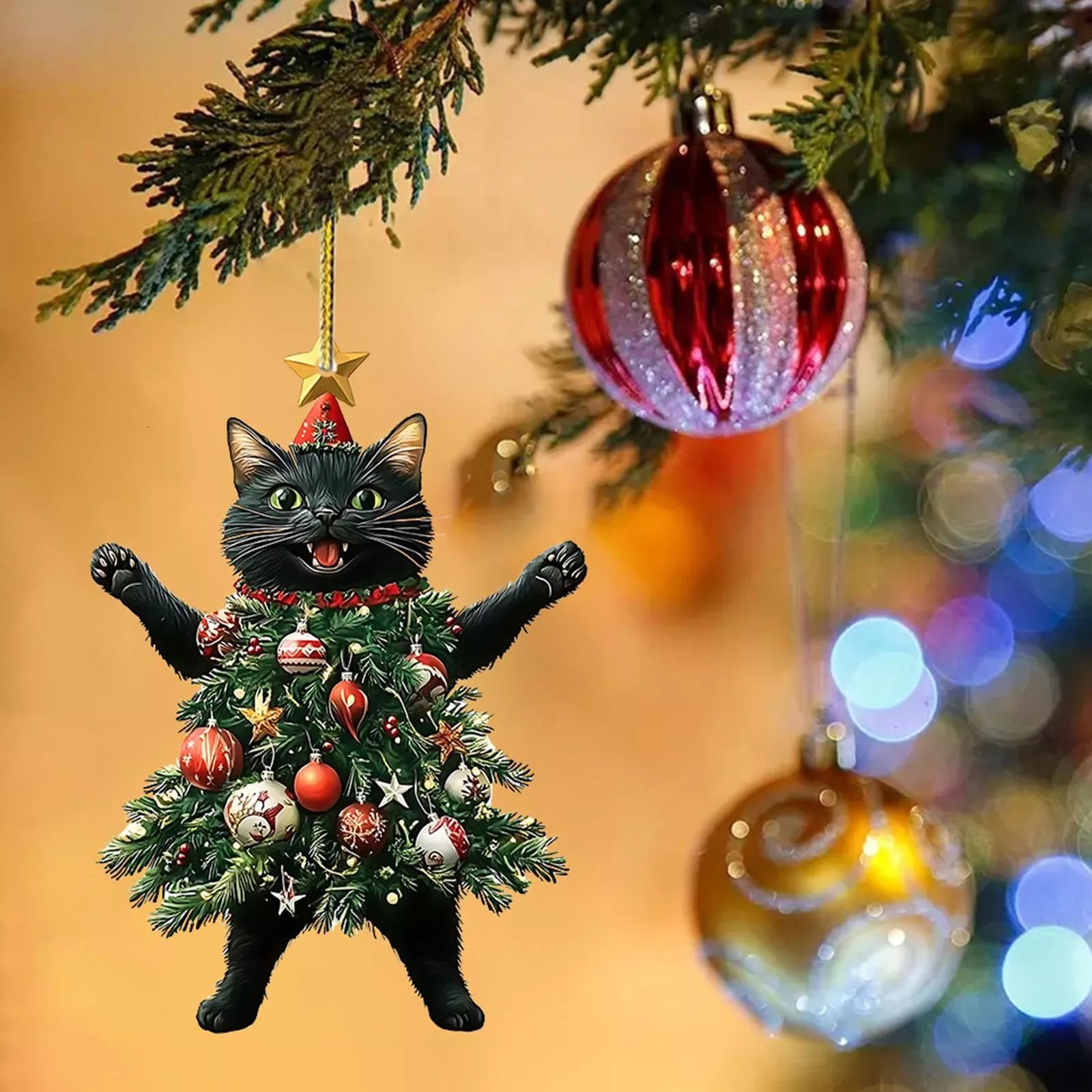 Funny Black and White Cats Christmas Ornament - Image 7