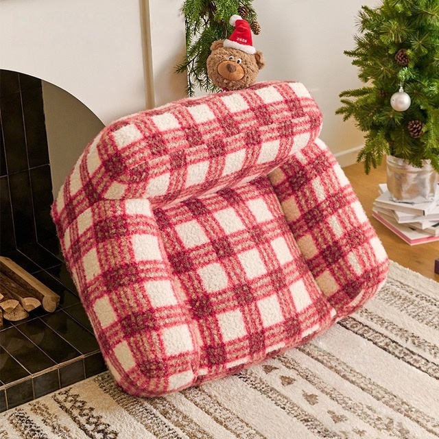 Christmas Plaid Soft Plush Pet Sofa Bed - Image 3