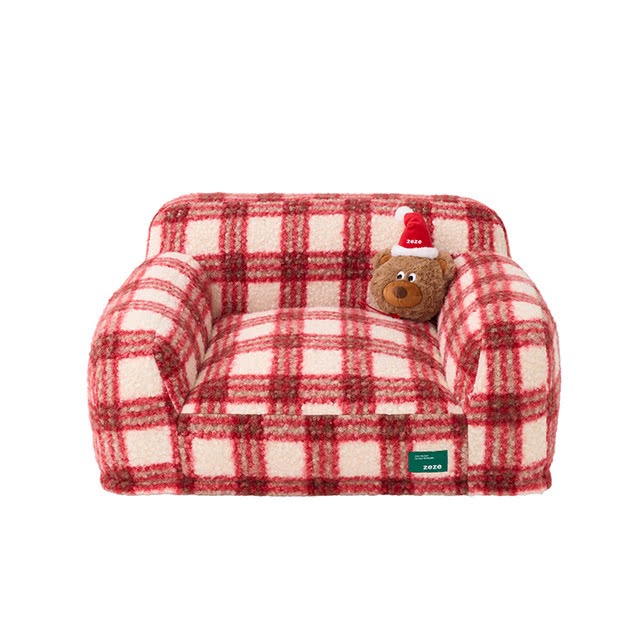 Christmas Plaid Soft Plush Pet Sofa Bed - Image 5
