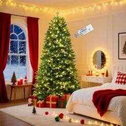 6.5ft Prelit Artificial Hinged Christmas Tree with 320 Color Changing RGB Lights,Remote Control,Fake Pre-Lit Lush Fraser Fir Tree with 1874 Branch Tips for Xmas Decoration