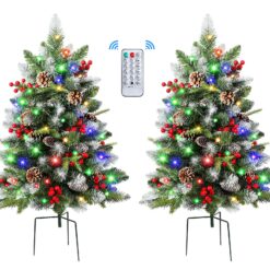 24.5 Inch Lighted Outdoor Christmas Tree with Remote-2 Packs