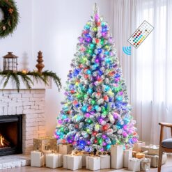 7ft Prelit Snow Flocked Spruce Artificial Christmas Tree with 400 Multi-Color RGB Lights
