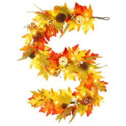 6FT Warm White Light Autumn Colorful Pumpkins & Pomegranate Garland