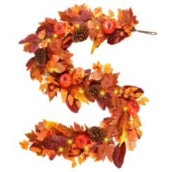 6FT Warm White Light Orange Pumpkin & Maple Leaf Autumn Garland