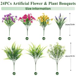 Alternative view of 24 Bundles Artificial Flowers, UV Resistant Eucalyptus Violet and Lavender Silk Fake Plants, Yellow Rose Purple