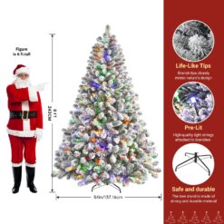 Alternative view of 8ft Pre-lit Flocked Spruce Artificial Christmas Tree with 520 Multi-Color Lights