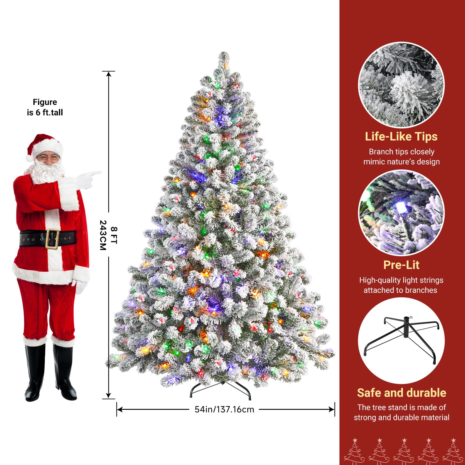 8ft Pre-lit Flocked Spruce Artificial Christmas Tree with 520 Multi-Color Lights - Image 2