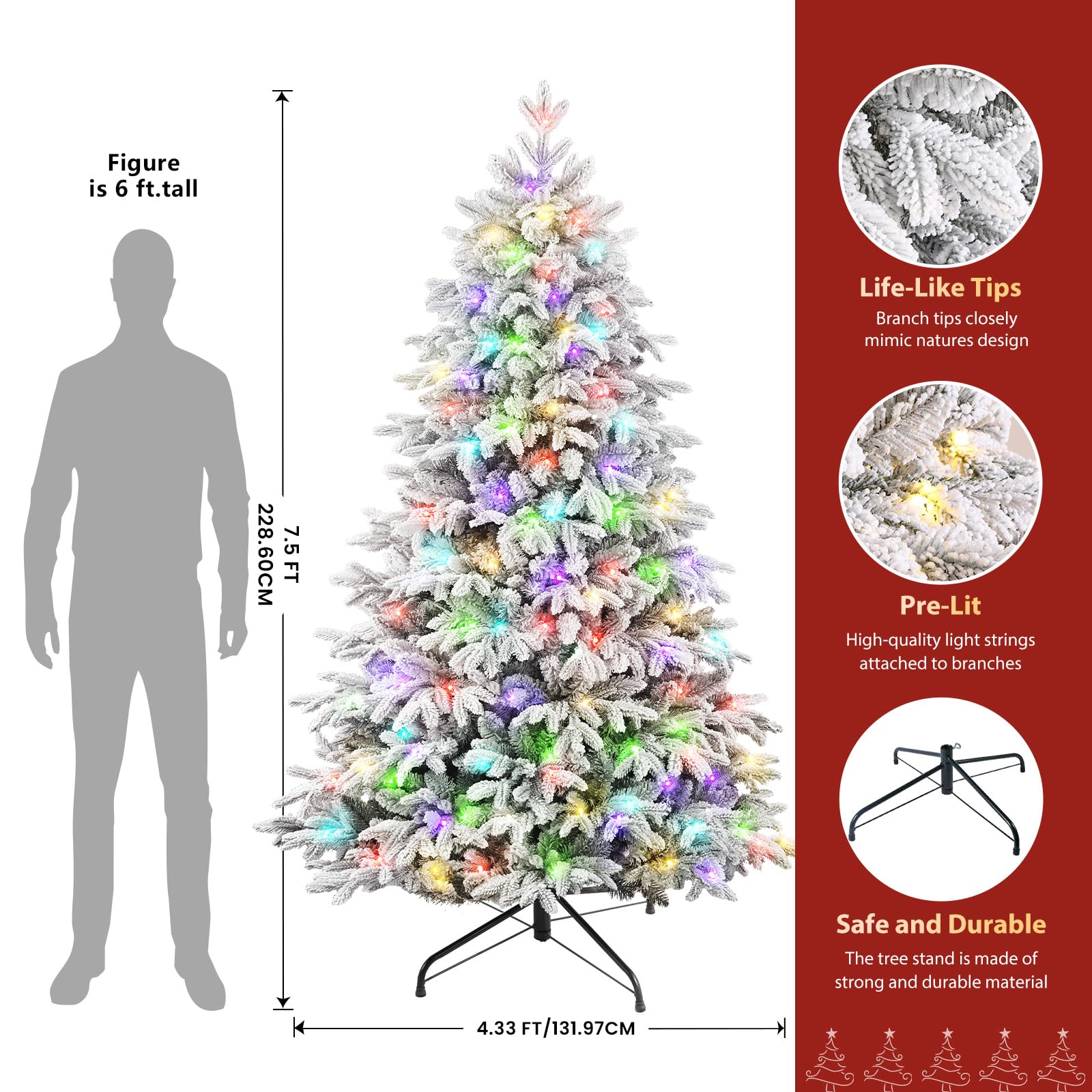 7.5ft Flocked Cedar Christmas Trees with 450 RGB Lights - Image 4