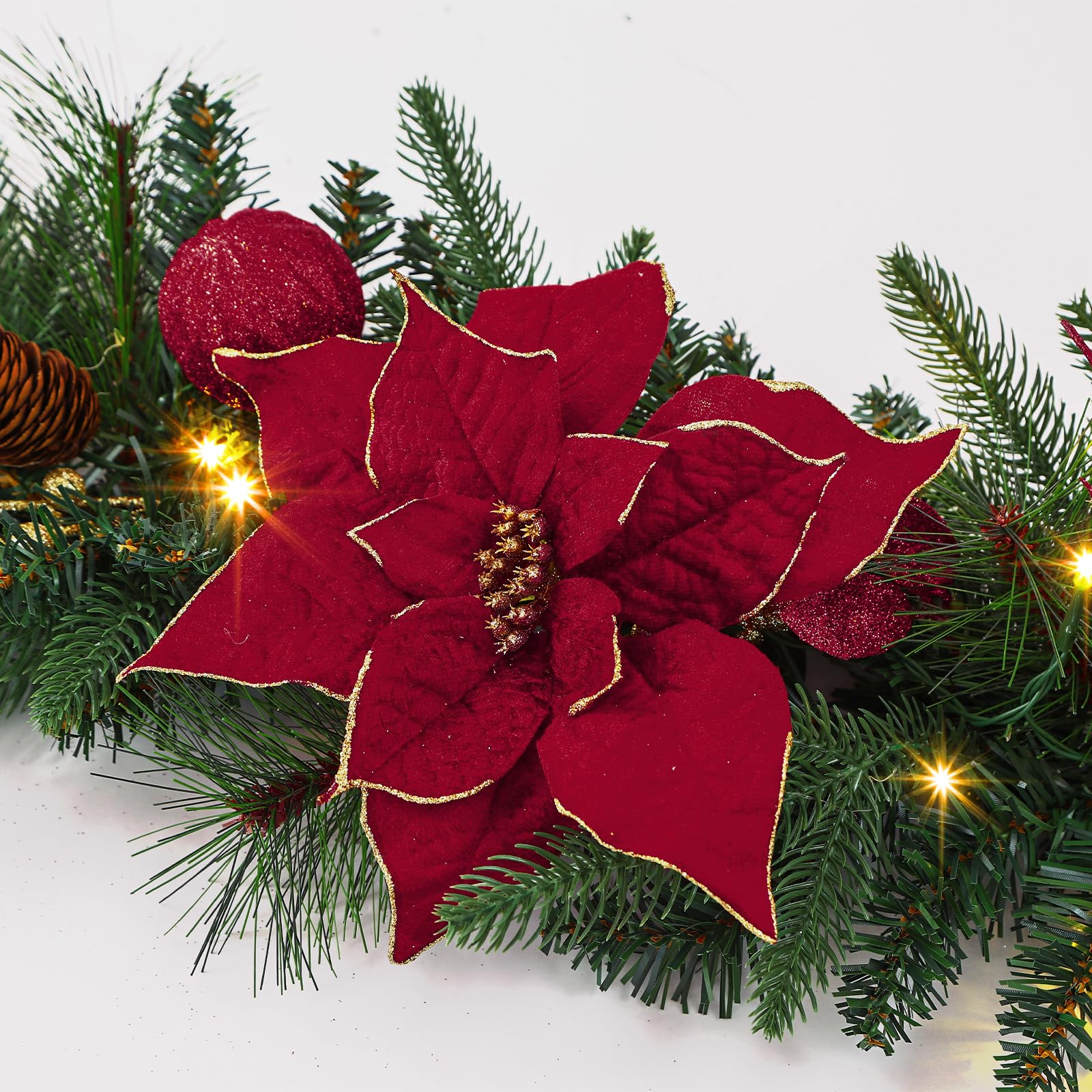 ILluminatedtrees Prelit Christmas Garland Decorations with Multi-Color LED Lights Battery-Operated Timer Lighted Garland with Ball Poinsettia - Image 9