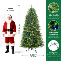 Alternative view of 7.5ft Prelit Lush Fraser Fir Artificial Christmas Tree with 430 RGB Lights 2434 Branch Tips
