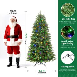 Alternative view of 7ft Prelit Artificial Hinged Christmas Tree with 380 Color Changing RGB Lights(Upgraded),Remote Control,Fake Pre-Lit Lush Fraser Fir Tree with 2126 Branch Tips for Xmas Decoration