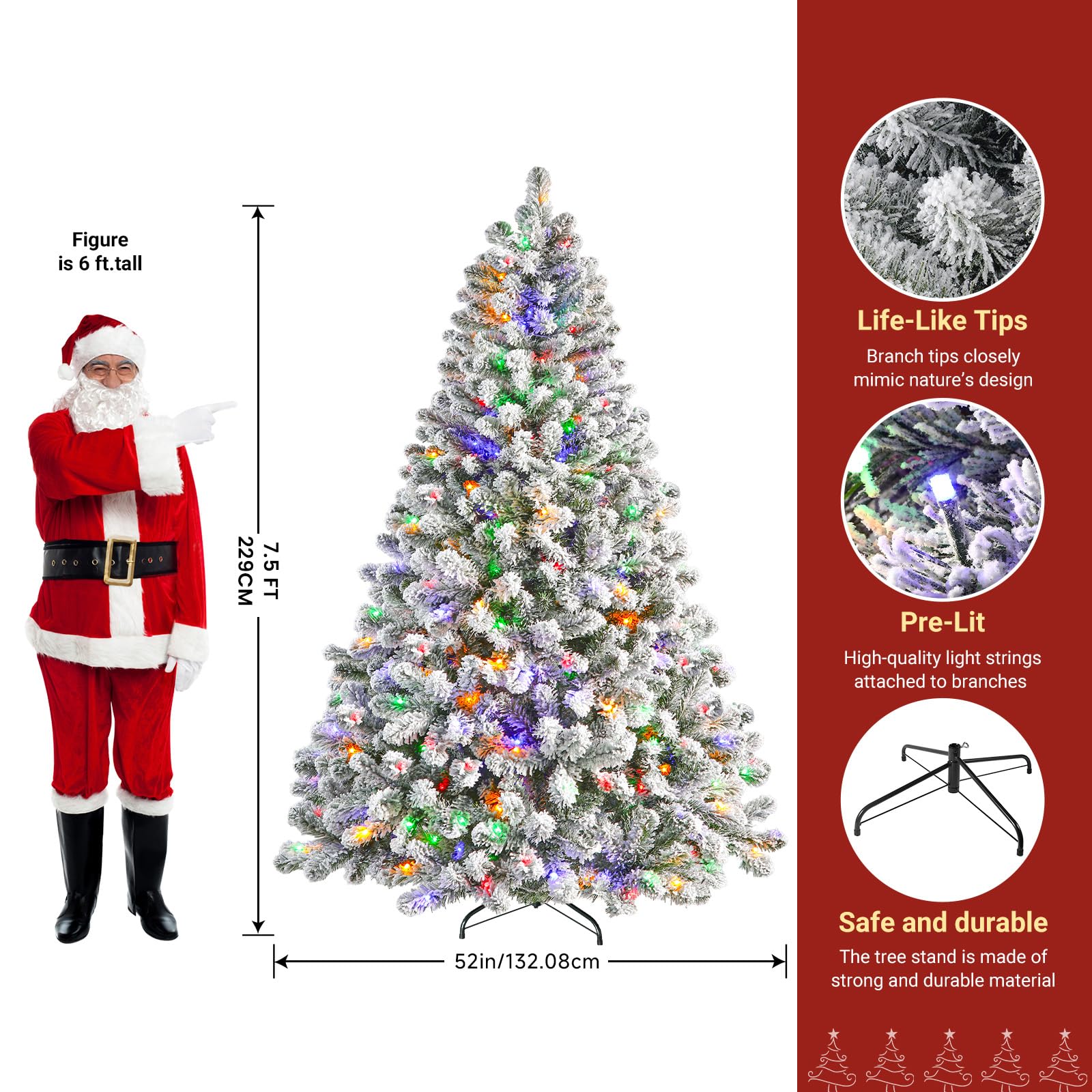 7.5ft Pre-lit Flocked Spruce Artificial Christmas Trees with 470 Multi-Color Lights - Image 2