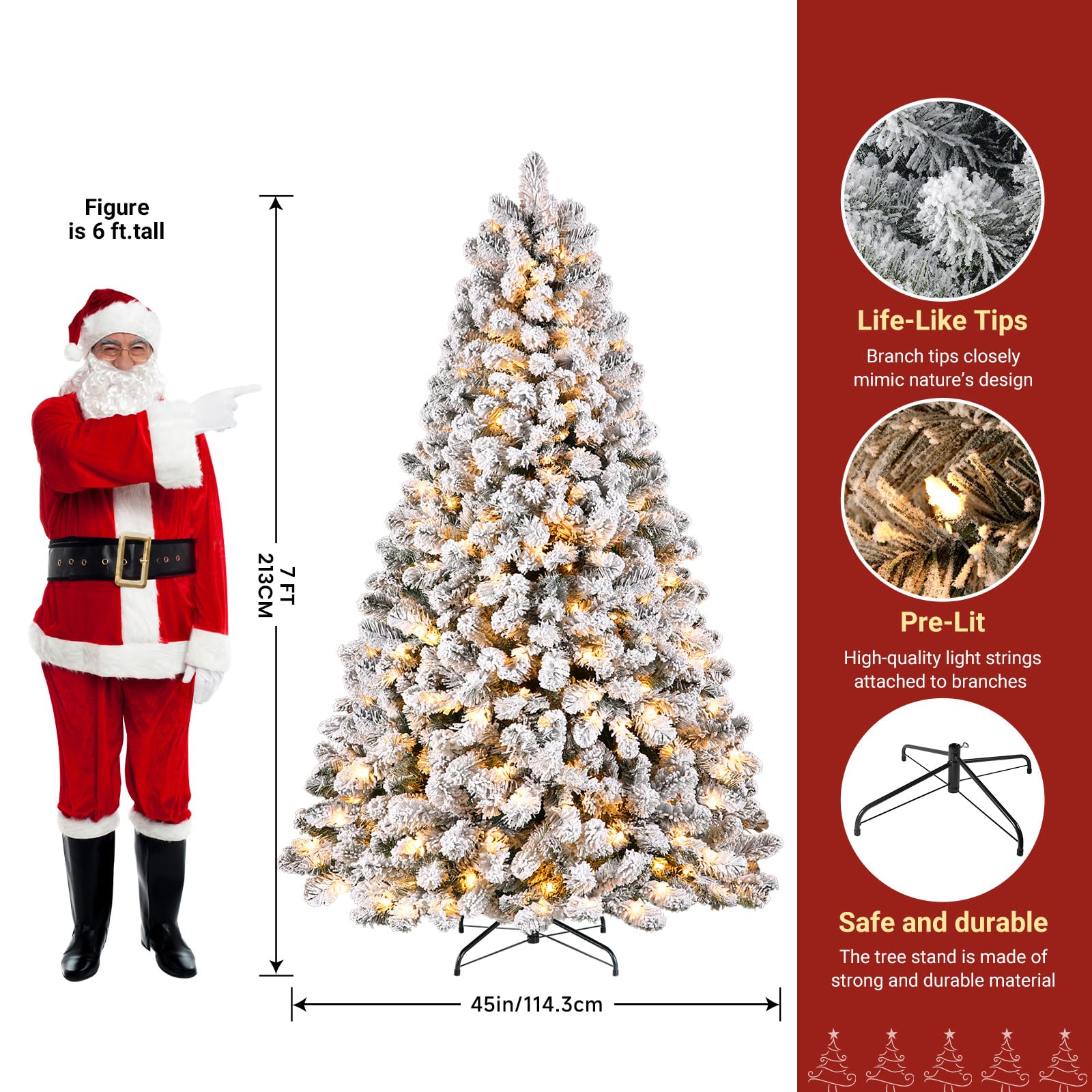 7ft Prelit Snow Flocked Spruce Artificial Christmas Trees with Warm White Lights - Image 3