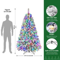 Alternative view of 7ft Prelit Snow Flocked Spruce Artificial Christmas Tree with 400 Multi-Color RGB Lights