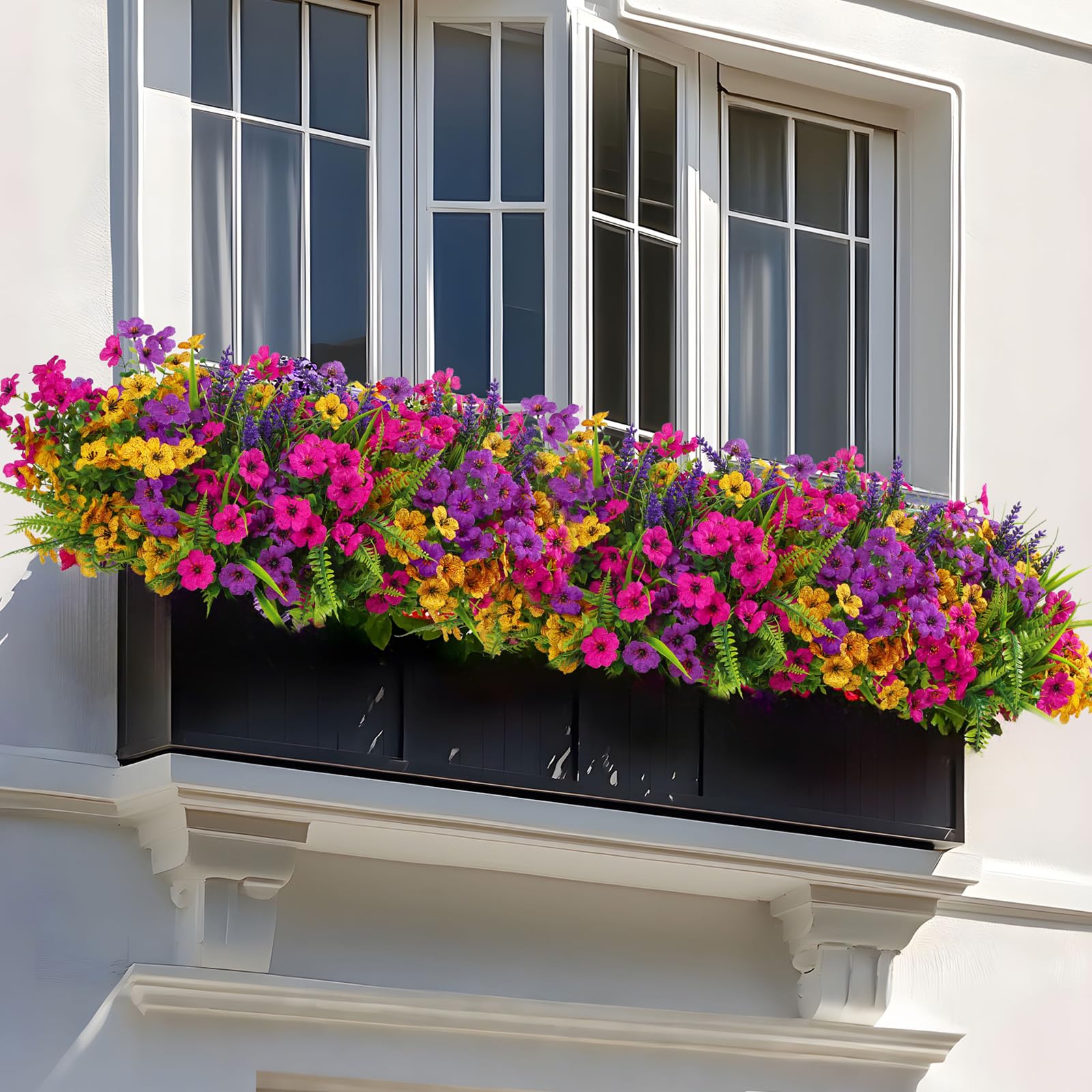 24 Bundles Artificial Flowers, UV Resistant Eucalyptus Violet and Lavender Silk Fake Plants, Yellow Rose Purple - Image 3