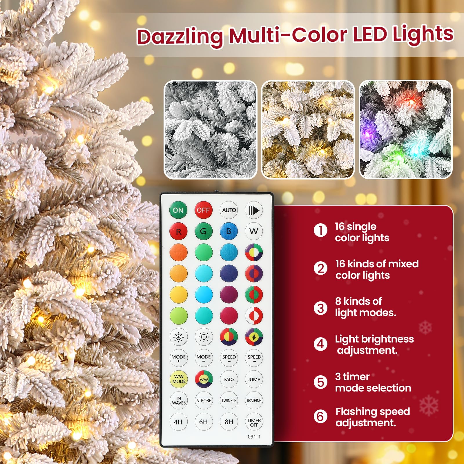 7.5ft Flocked Cedar Christmas Trees with 450 RGB Lights - Image 7