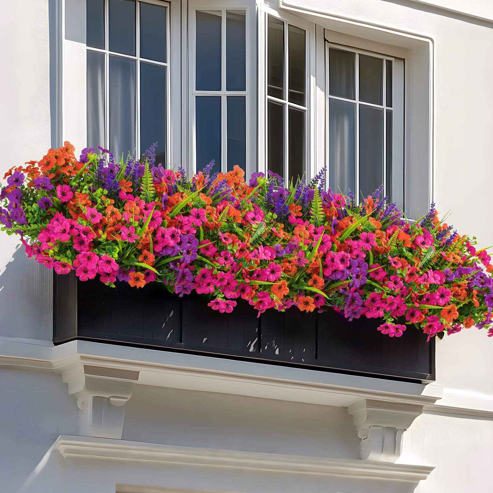 24 Bundles Artificial Flowers UV Resistant Eucalyptus Violet and Lavender- Orange Rose Purple - Image 3