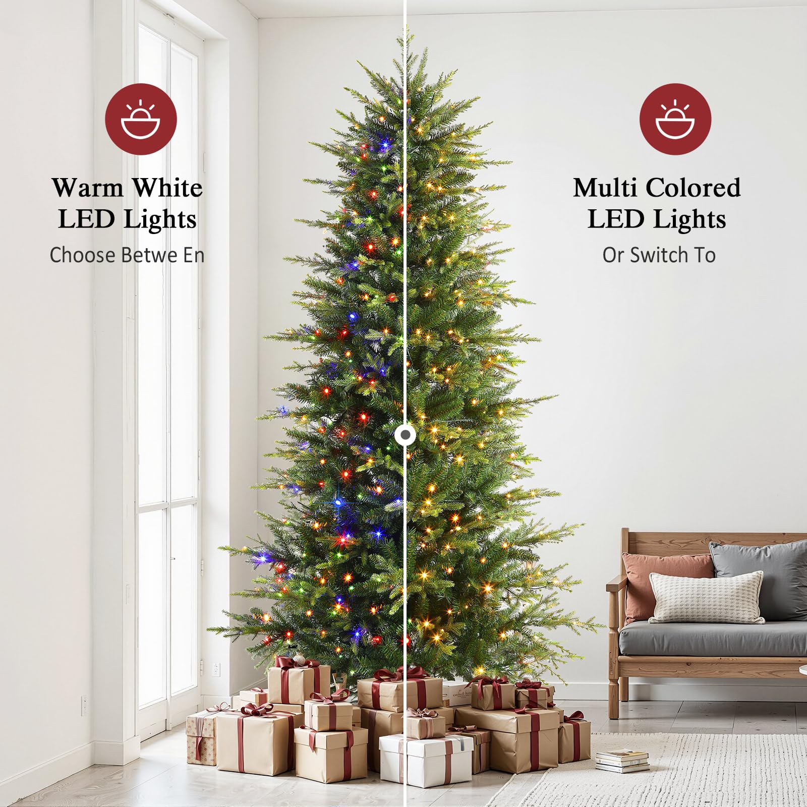 7.5ft Aspen Slim Noble Fir Christmas Trees with Multi Color Lights - Image 3