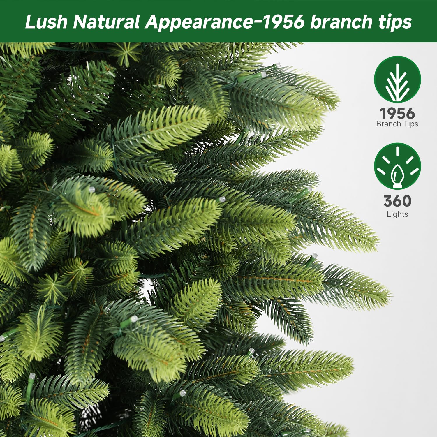 7.5ft Prelit 306 RGB Lights Realistic Artificial Hinged Christmas Tree with 1959 Branch Tip and Remote - Image 4