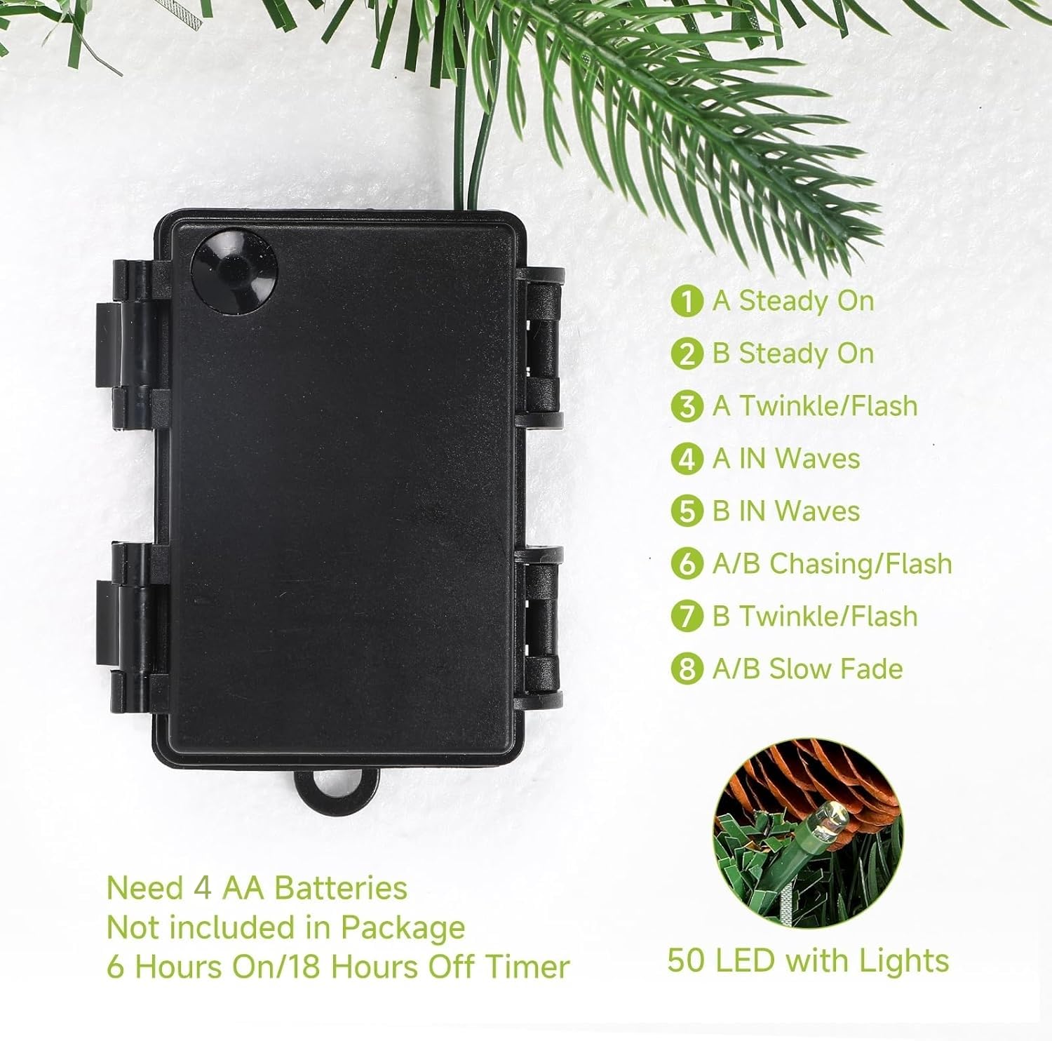 ILluminatedtrees Prelit Christmas Garland Decorations with Multi-Color LED Lights Battery-Operated Timer Lighted Garland with Ball Poinsettia - Image 5