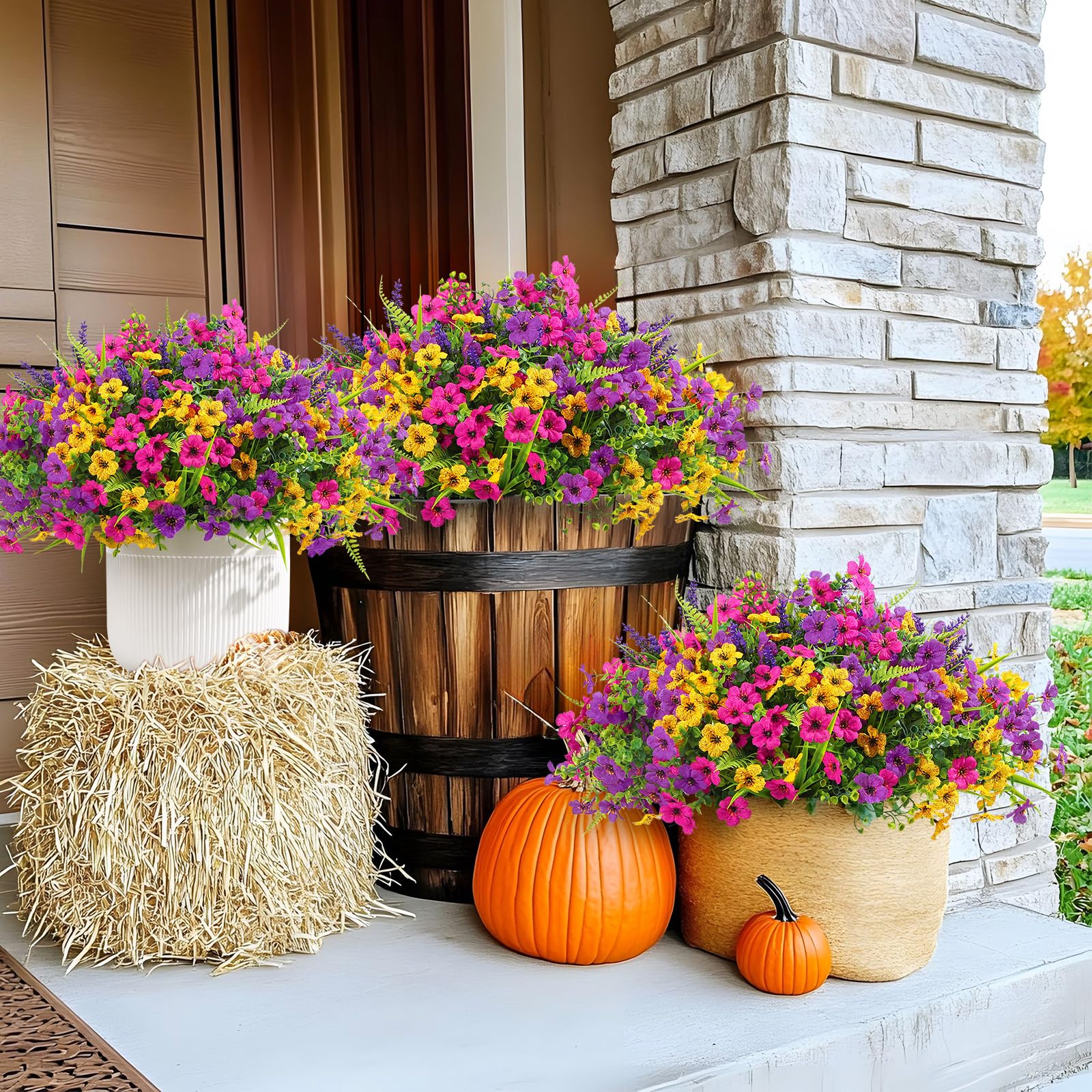 24 Bundles Artificial Flowers, UV Resistant Eucalyptus Violet and Lavender Silk Fake Plants, Yellow Rose Purple - Image 5