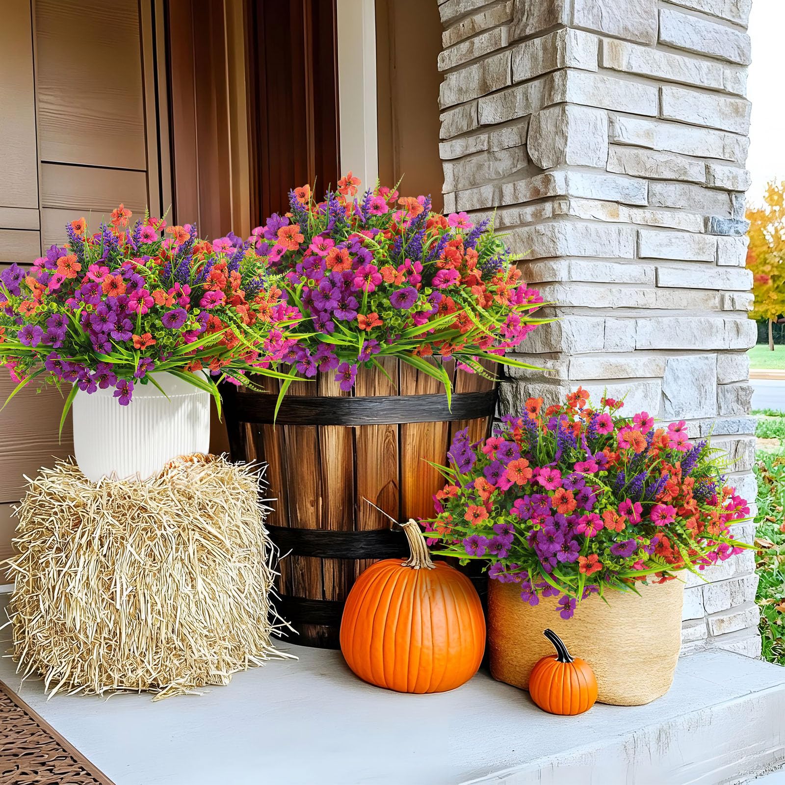 24 Bundles Artificial Flowers UV Resistant Eucalyptus Violet and Lavender- Orange Rose Purple - Image 5