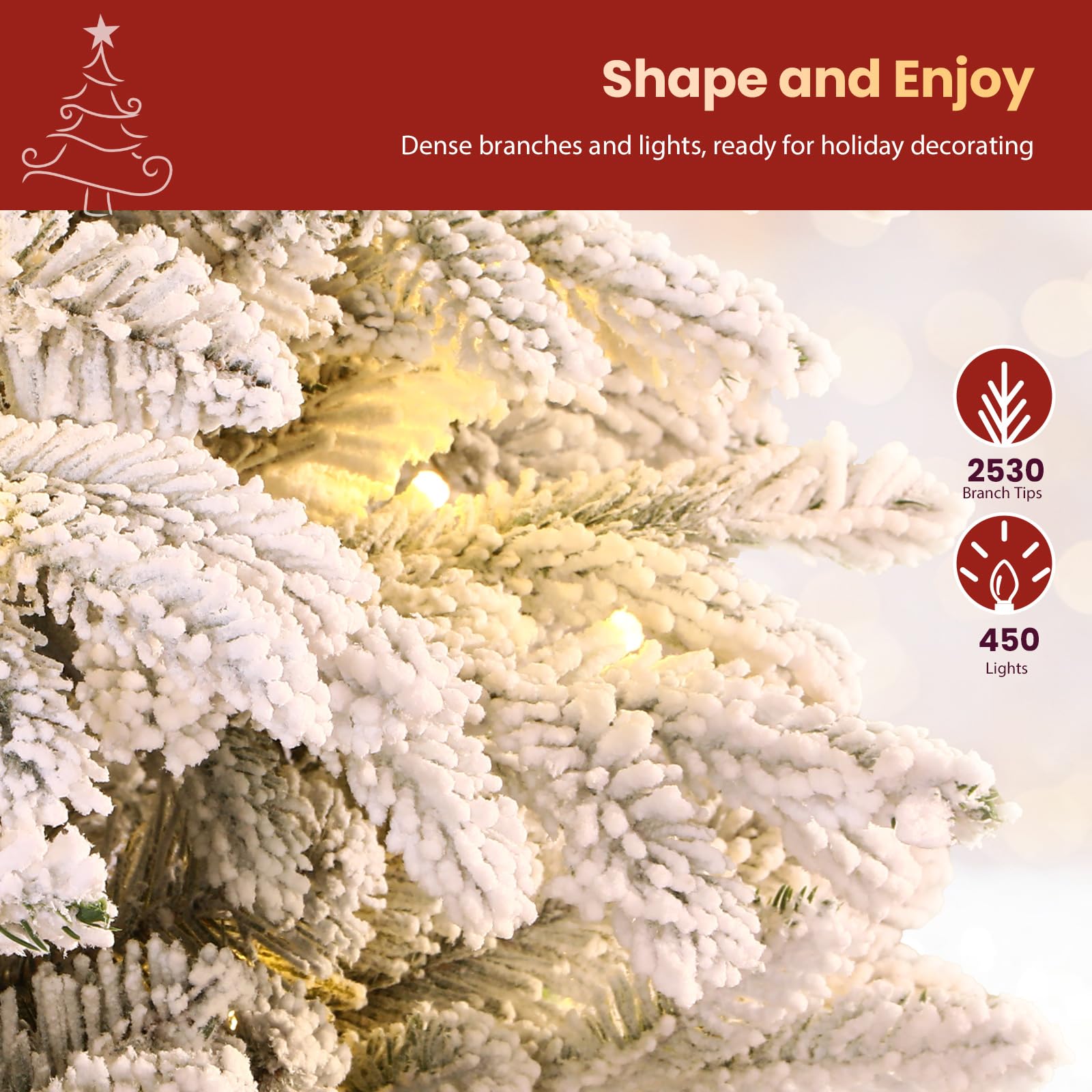 7.5ft Flocked Cedar Christmas Trees with 450 RGB Lights - Image 5