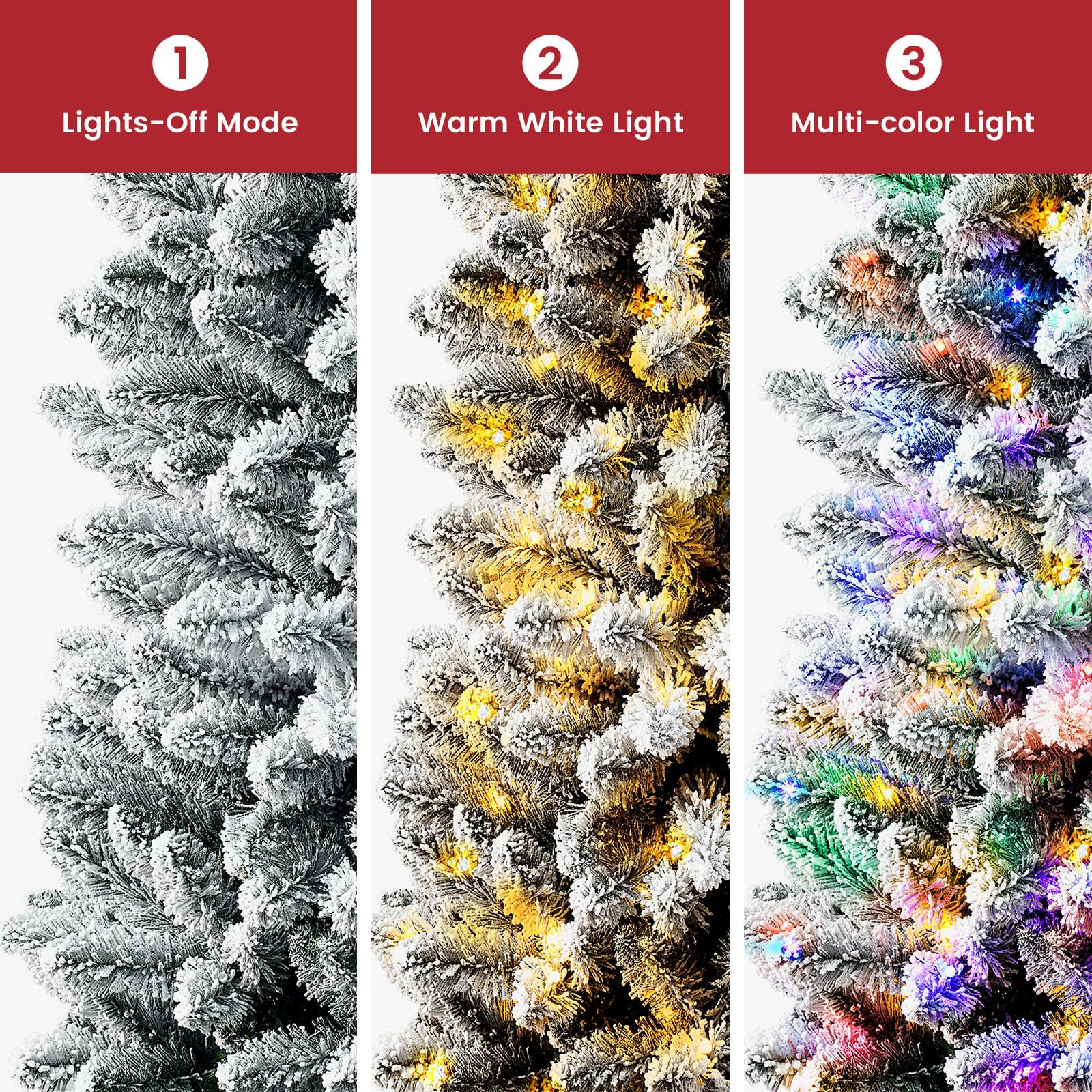 8ft Flocked Pencil Spruce Artificial Christmas Tree with Multi-Color Lights - Image 3