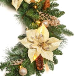 Alternative view of ILluminatedtrees Prelit Christmas Garland Decorations with Multi-Color LED Lights Battery-Operated Timer Lighted Garland with Ball Poinsettia