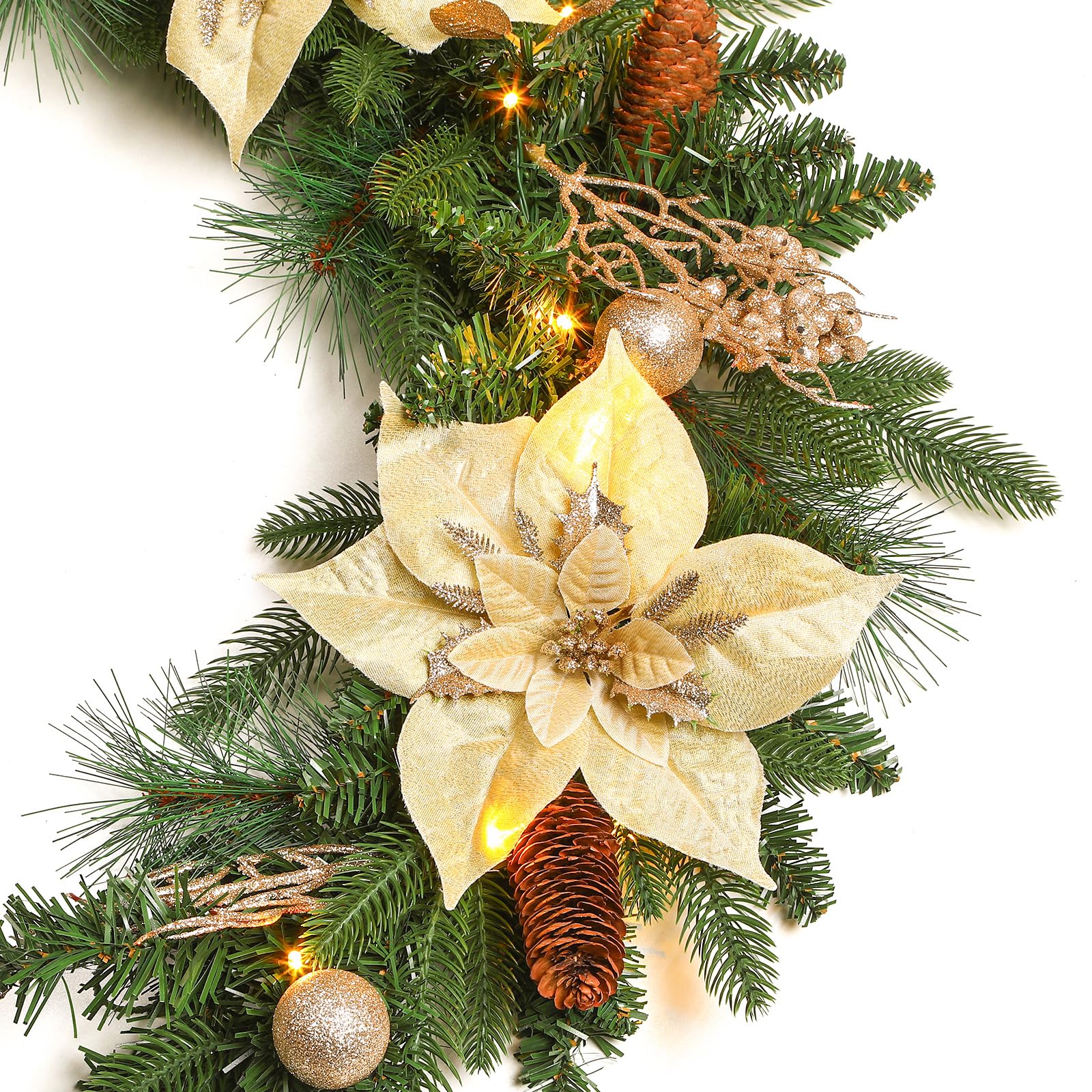 ILluminatedtrees Prelit Christmas Garland Decorations with Multi-Color LED Lights Battery-Operated Timer Lighted Garland with Ball Poinsettia - Image 2