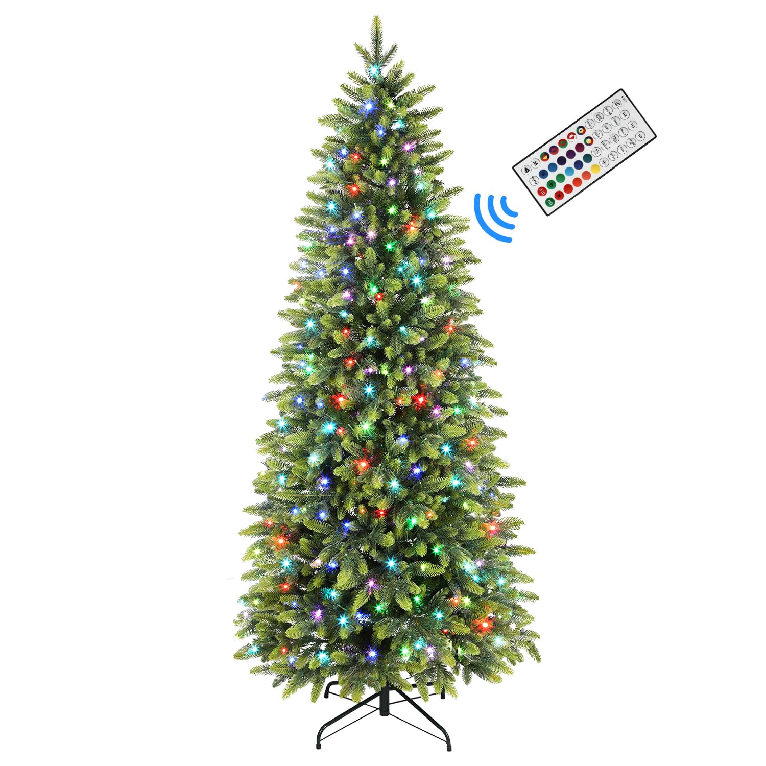 7.5ft Prelit 306 RGB Lights Realistic Artificial Hinged Christmas Tree with 1959 Branch Tip and Remote - Image 10