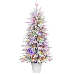 4ft Prelit Flocked Bennington Fir Artificial Christmas Tree with Multi-Color Lights