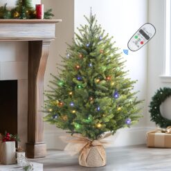 2ft Prelit Artificial Small Mini Christmas Tree with Color-changing LED Lights and Remote