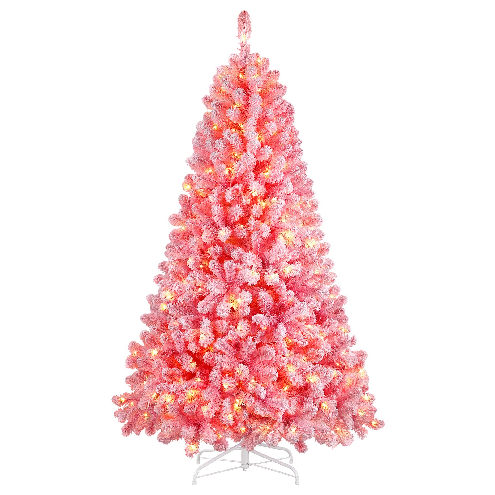6ft Prelit 250 Warm White Lights Pink Flocked Spruce Artificial Christmas Trees - Image 2