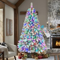 4ft Prelit RGB Lights Snow Flocked Spruce Artificial Christmas Tree with Remote