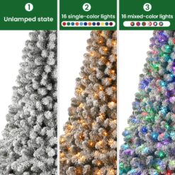 Alternative view of 4ft Prelit RGB Lights Snow Flocked Spruce Artificial Christmas Tree with Remote